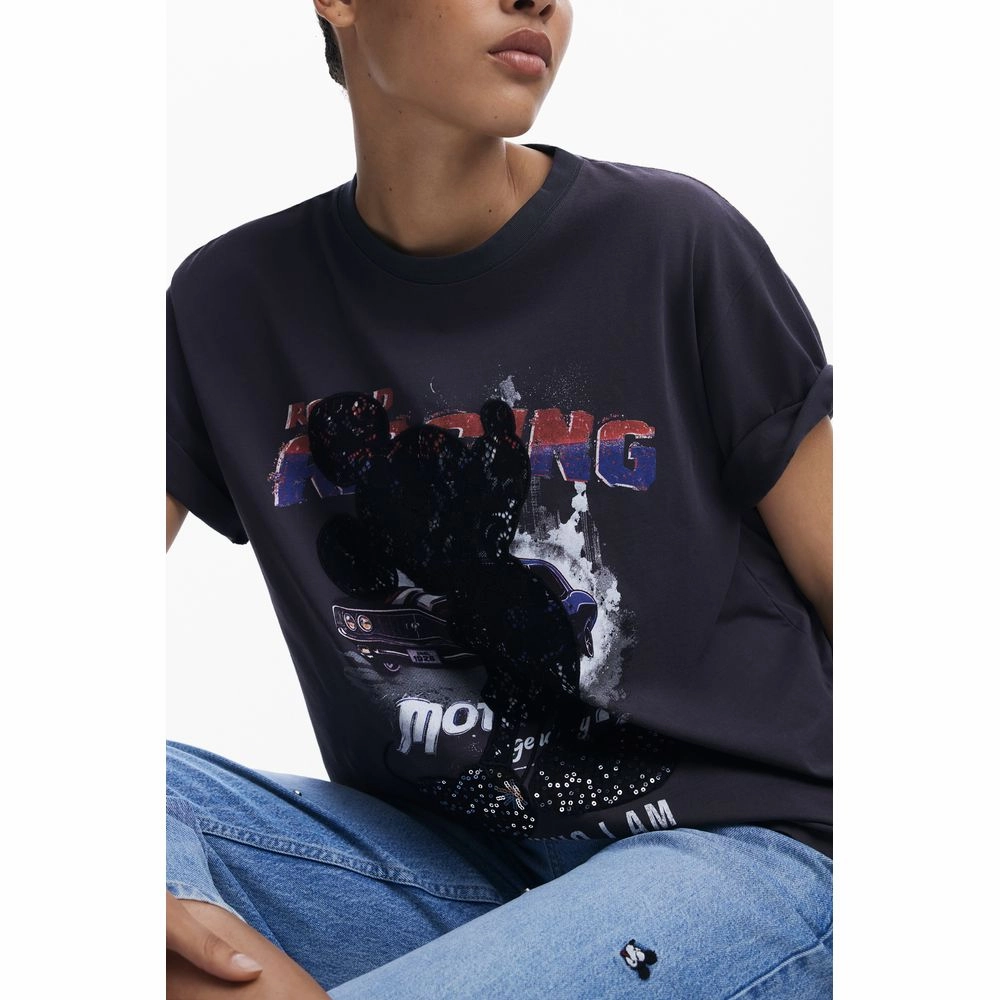 Desigual Black Cotton Women T-Shirt Xxx Rated T Shirts