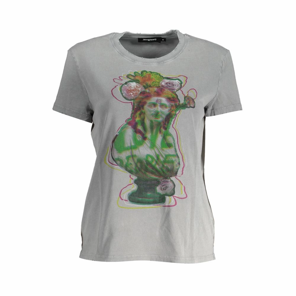 Desigual Gray Cotton Women T-Shirt Construction T Shirts