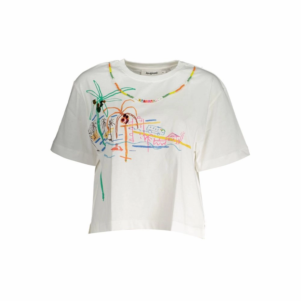 Drawing T Shirts Desigual White Cotton Women T-Shirt