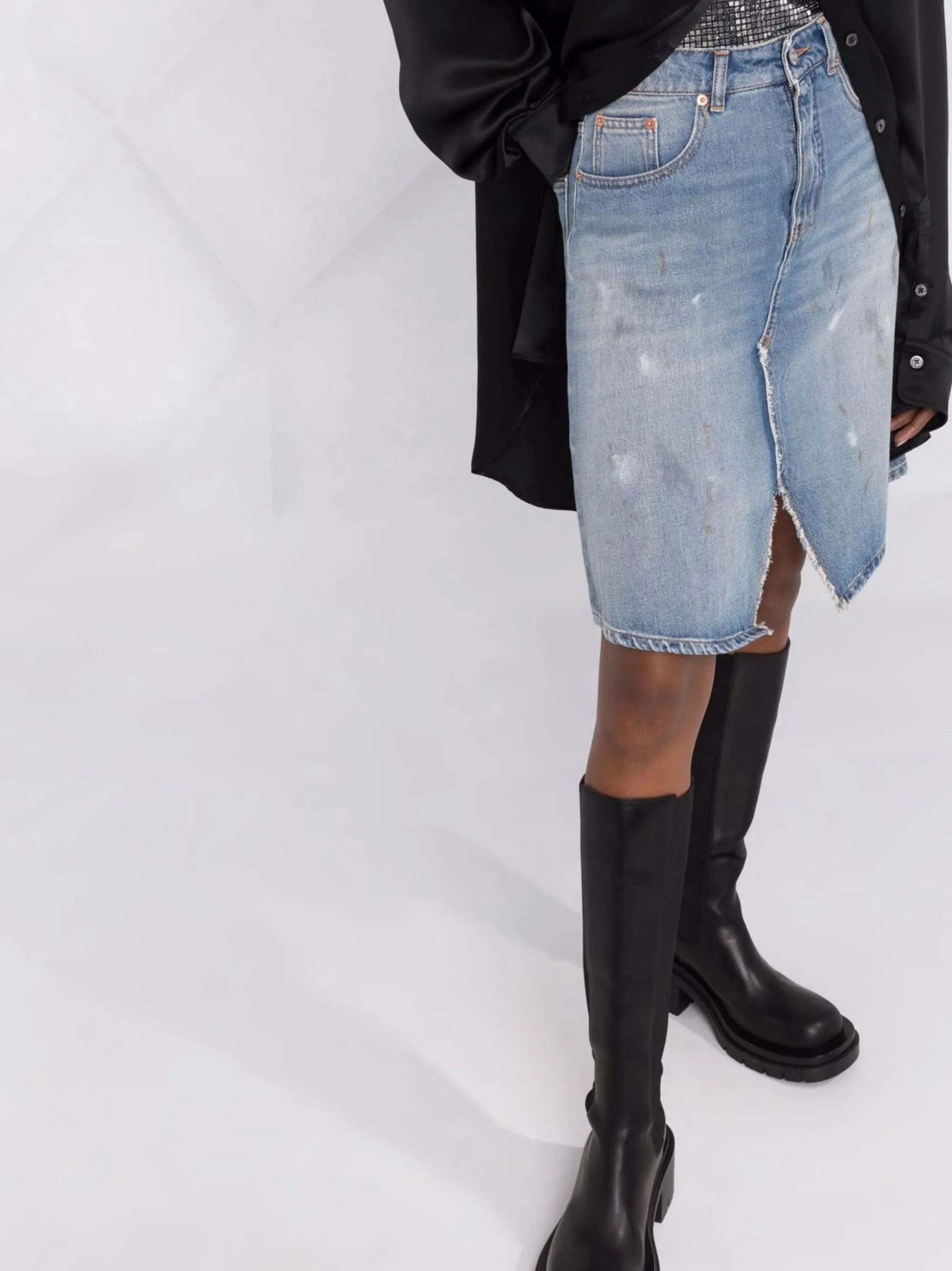 Dress Quince distressed A-line denim skirt