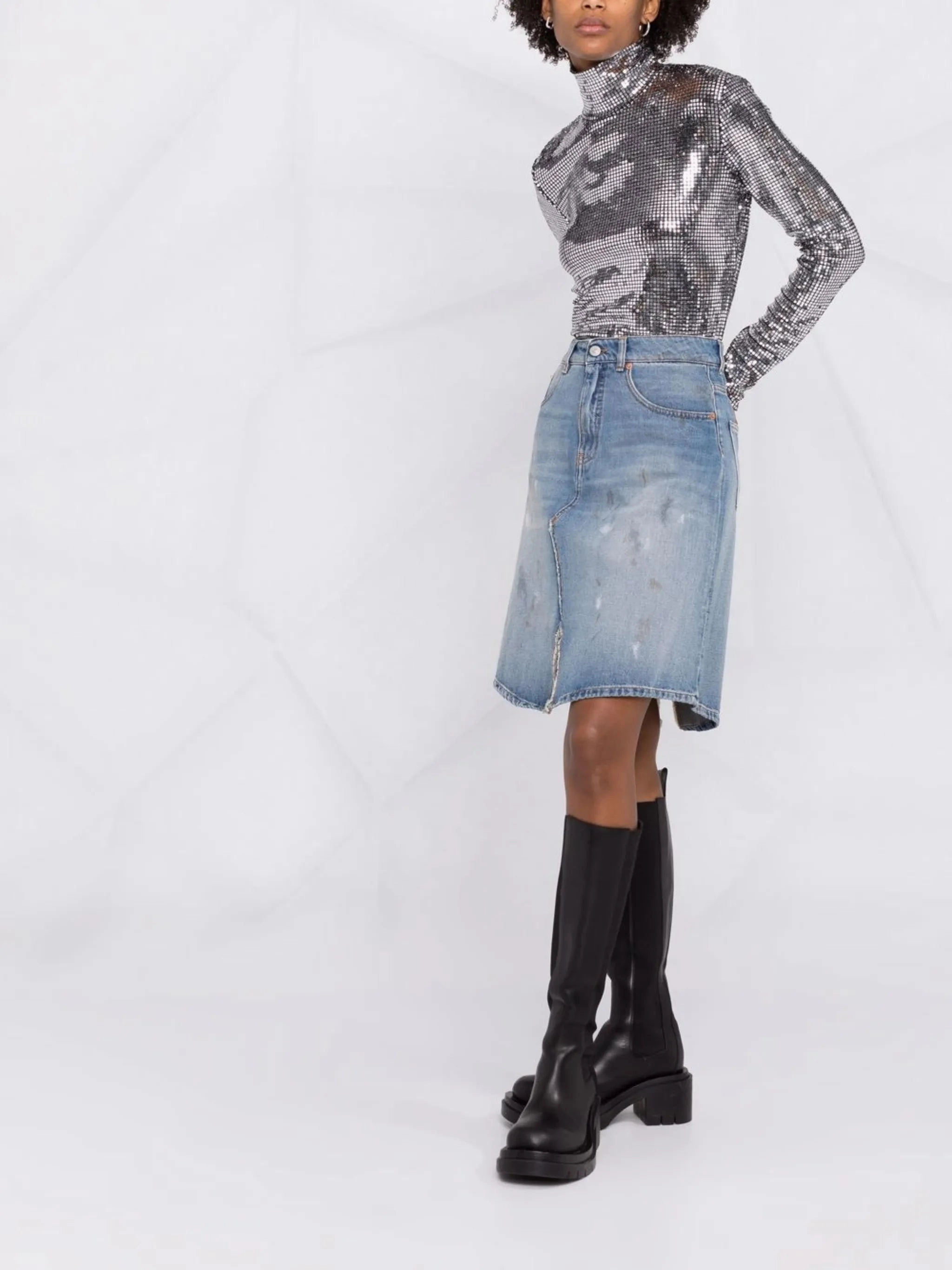 Chiffon Dress With Sleeves distressed A-line denim skirt