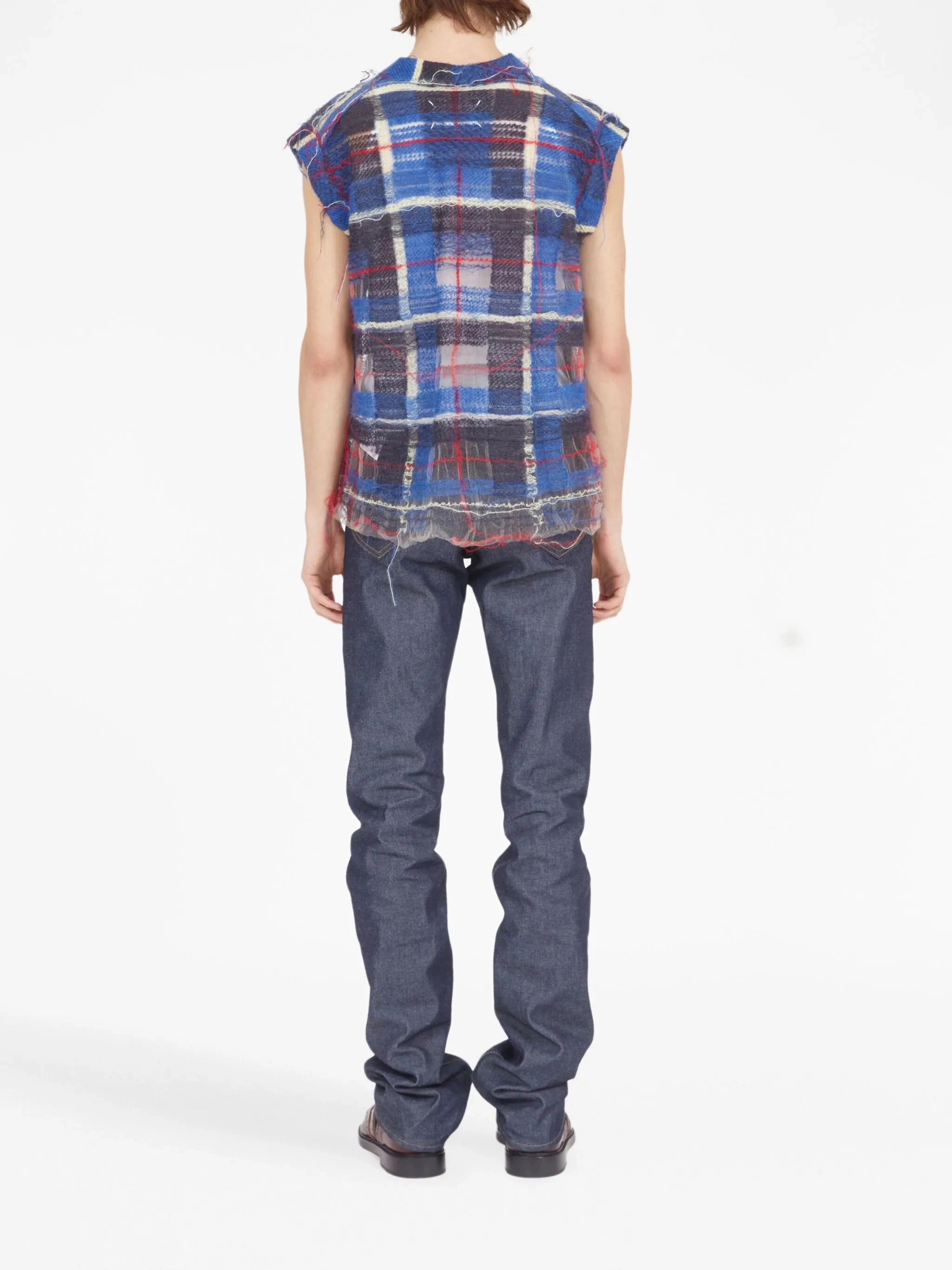 distressed checked tank top Wholesale Knitwear Sets