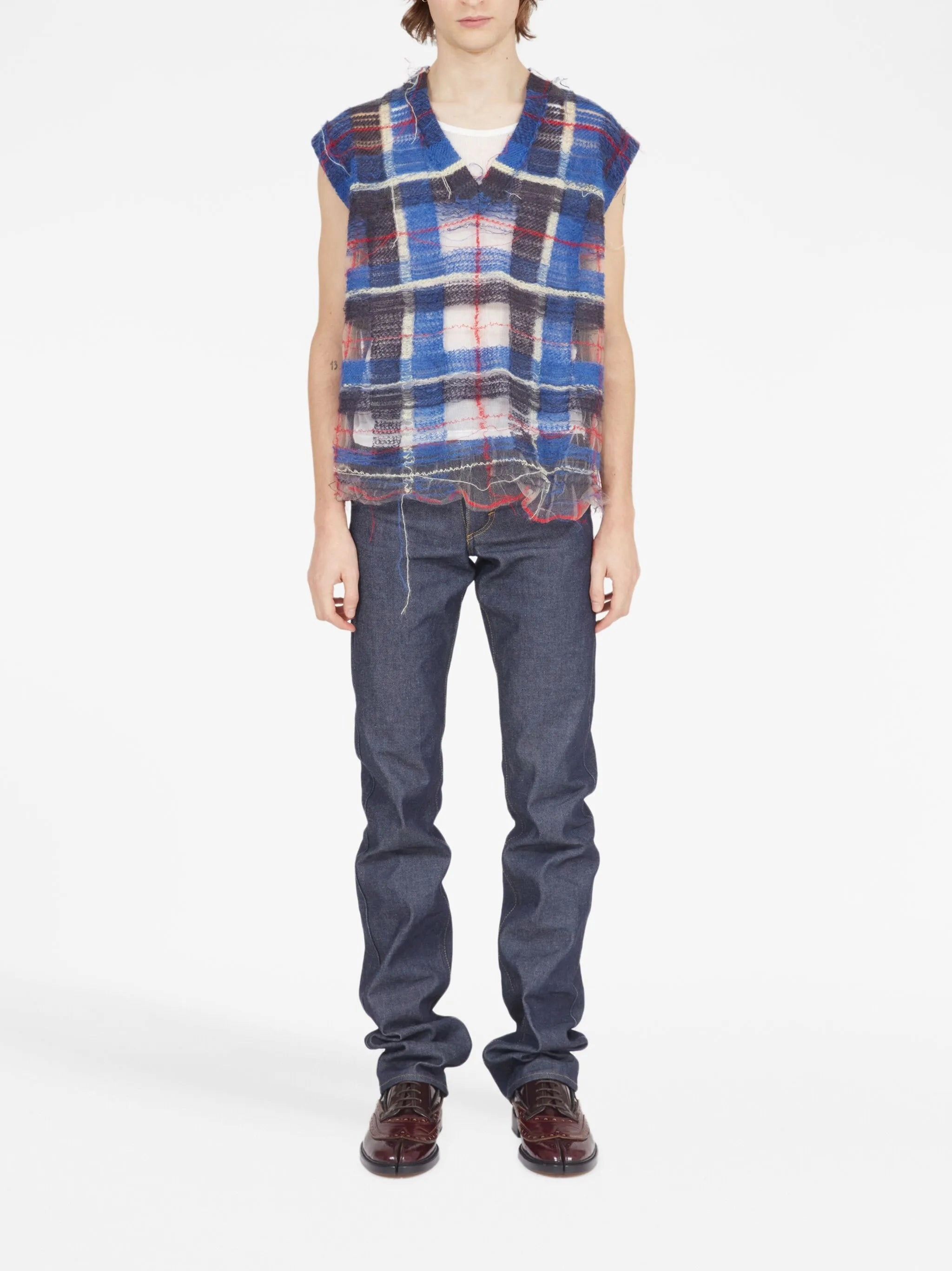 Stuff Knitwear distressed checked tank top