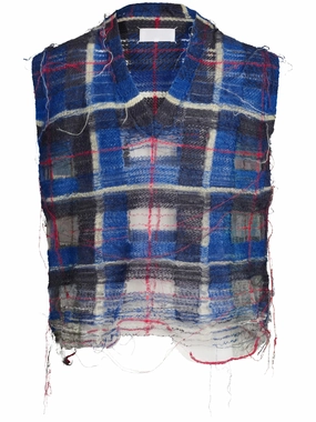 Used Ladies Designer Knitwear Sale distressed checked tank top