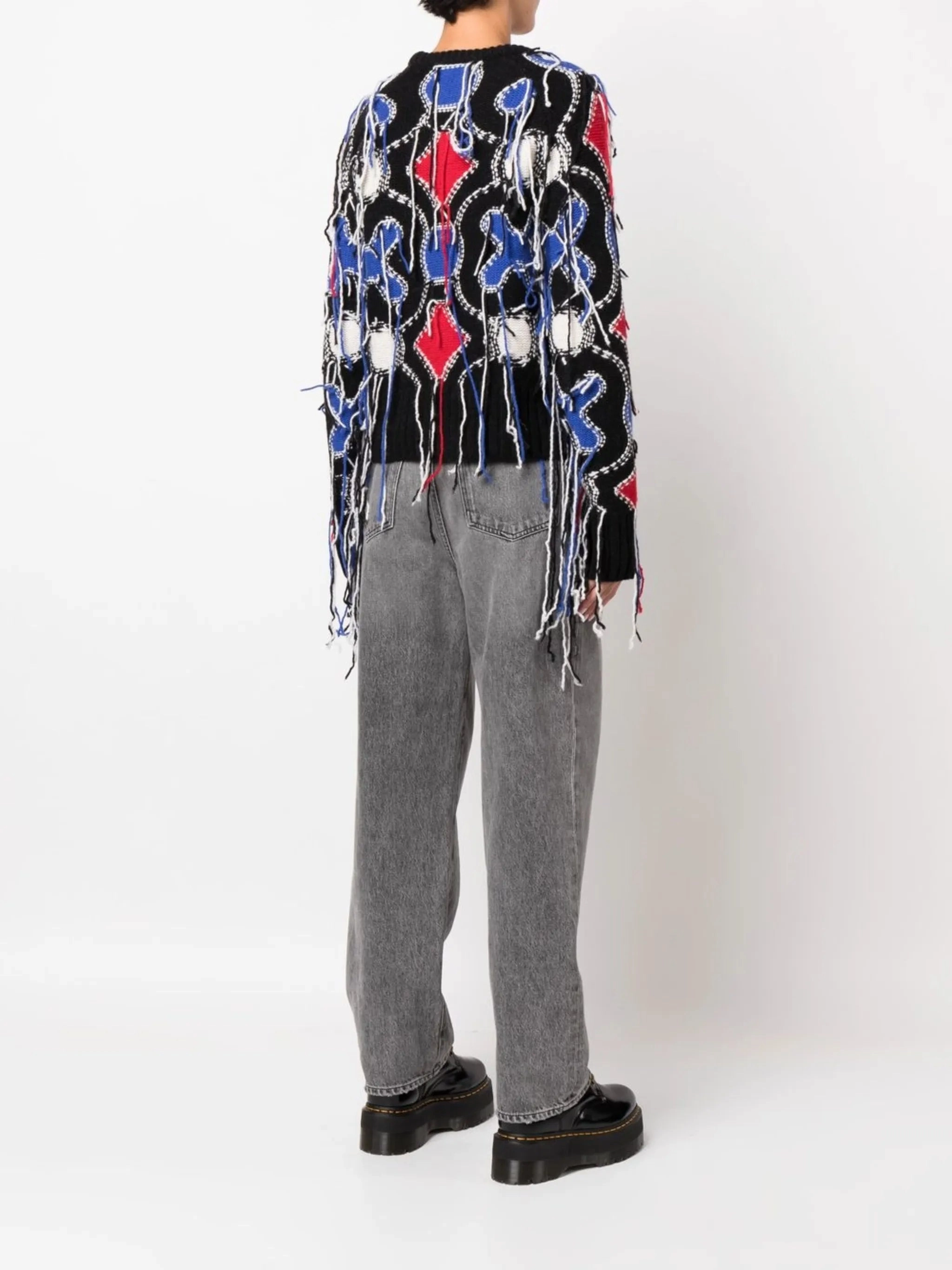 distressed-effect frayed jumper Domestically Manufactured Office Knitwear