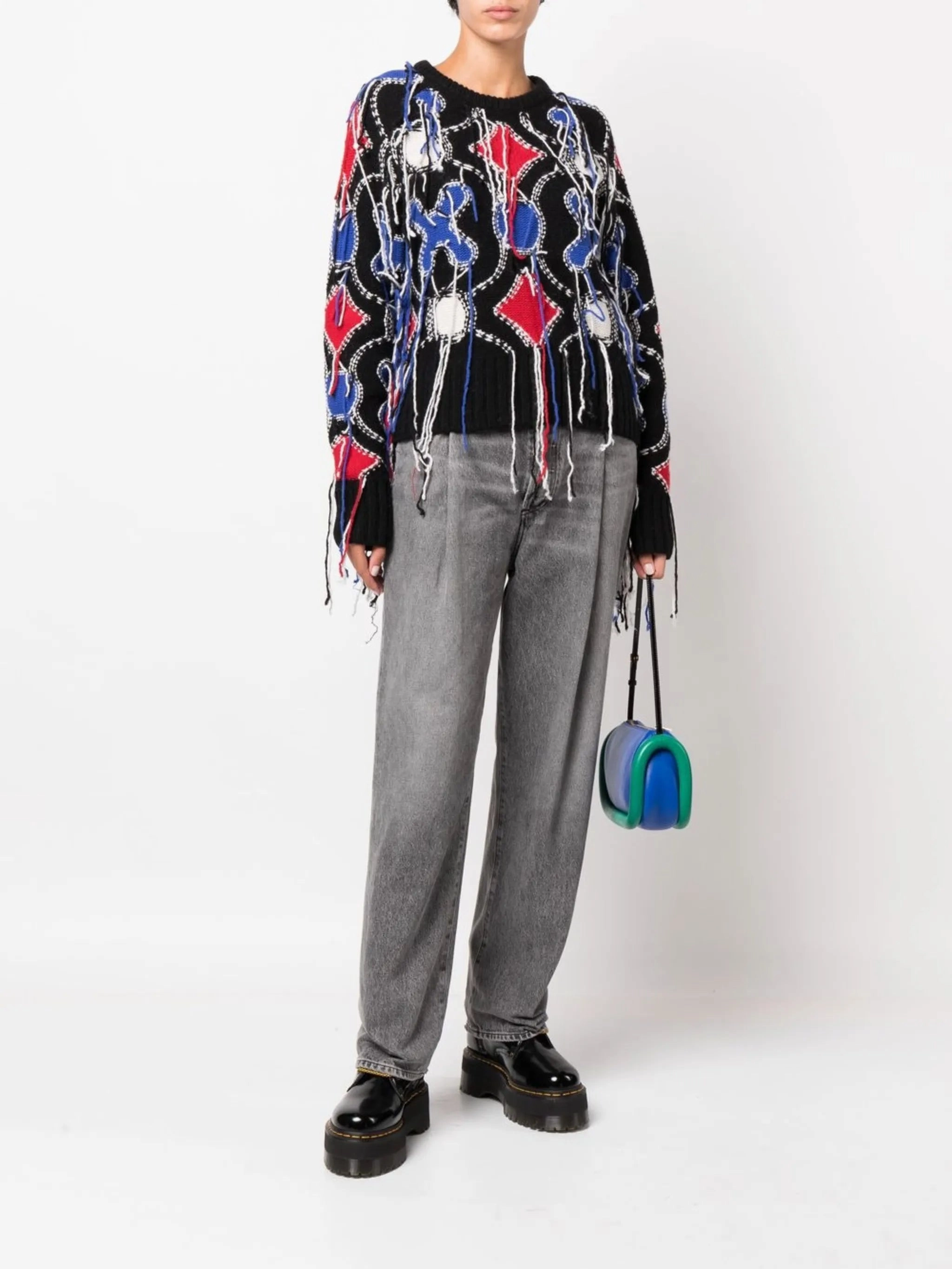 distressed-effect frayed jumper Ellen Tracy Knitwear