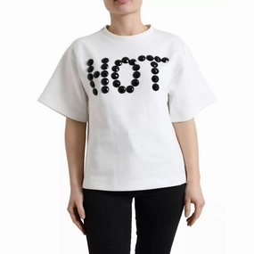Limited Edition T Shirts Dolce & Gabbana White Cotton Stretch Black HOT Crystal T-shirt