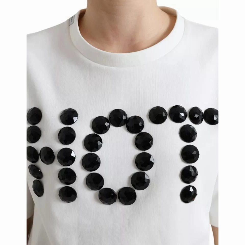 Dolce & Gabbana White Cotton Stretch Black HOT Crystal T-shirt Simply Southern Long Sleeve T Shirts