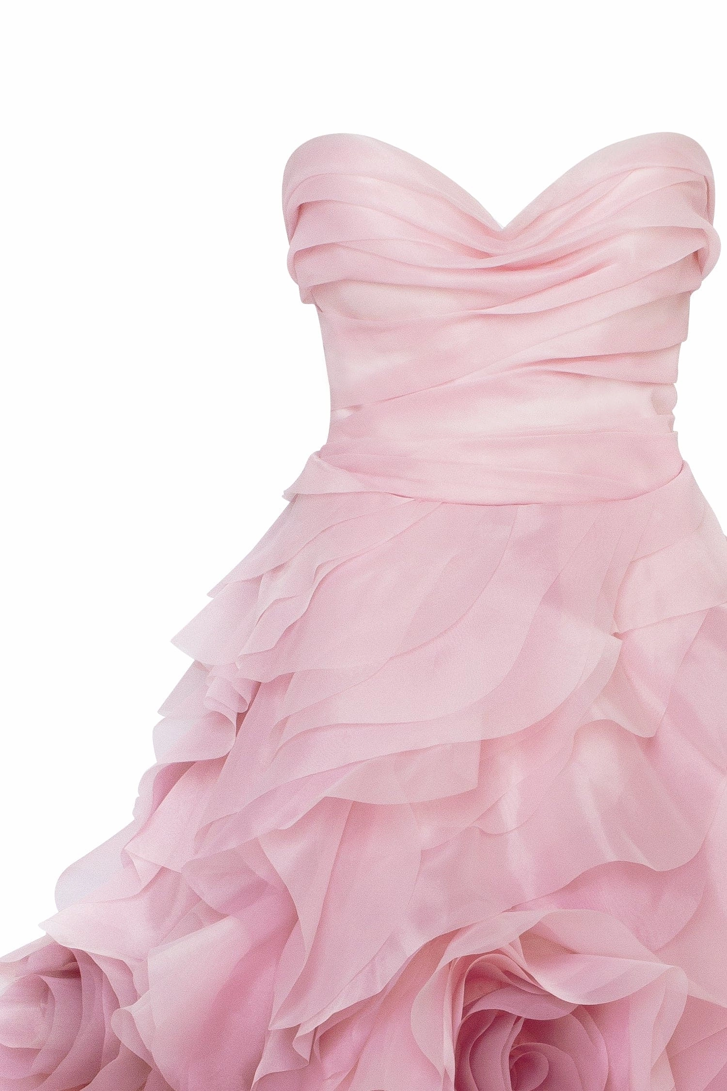 Bias Cut Dress Dramatic flowered organza midi dress in misty rose, Glow-Up