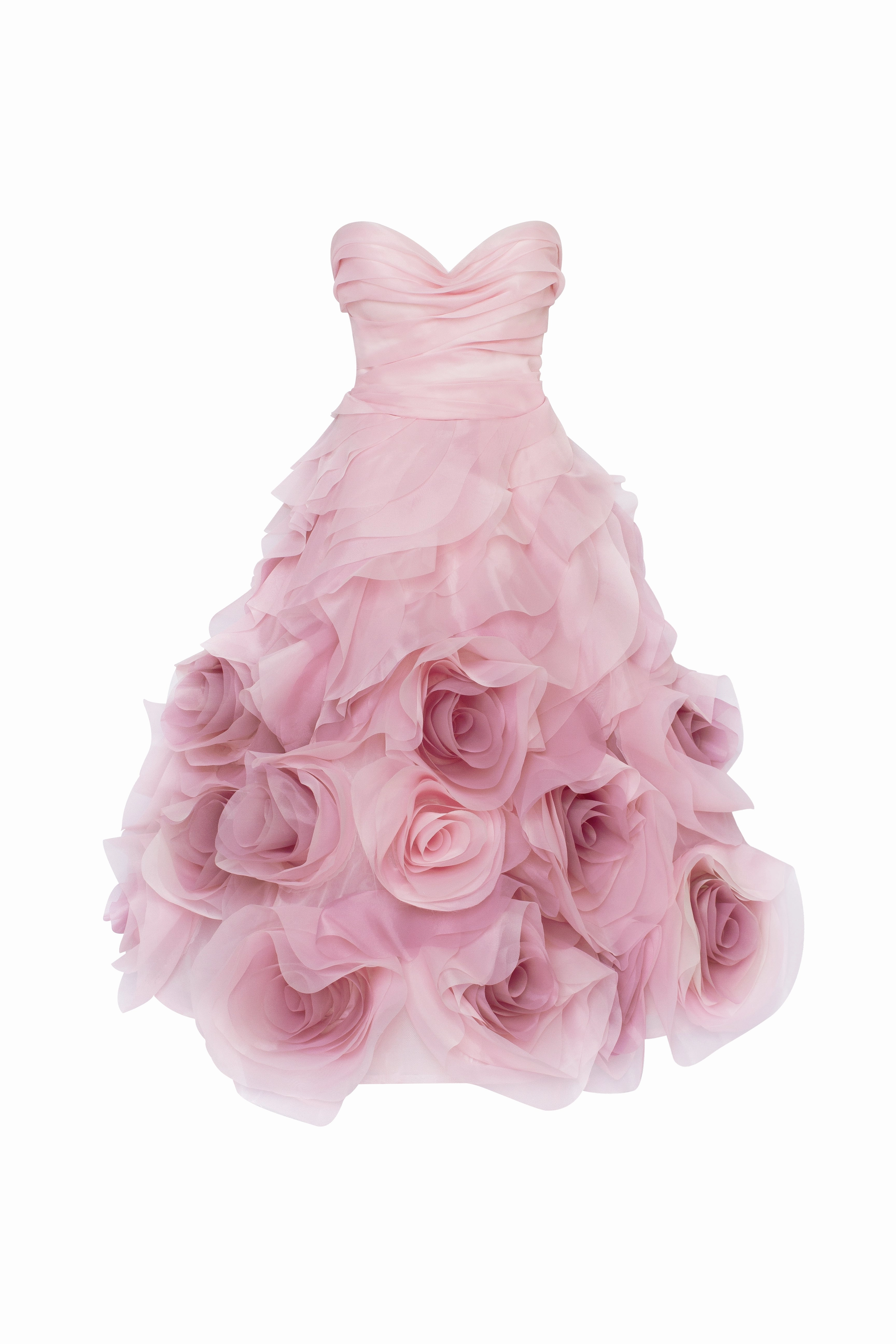 Dramatic flowered organza midi dress in misty rose, Glow-Up Arabian Nights Dress