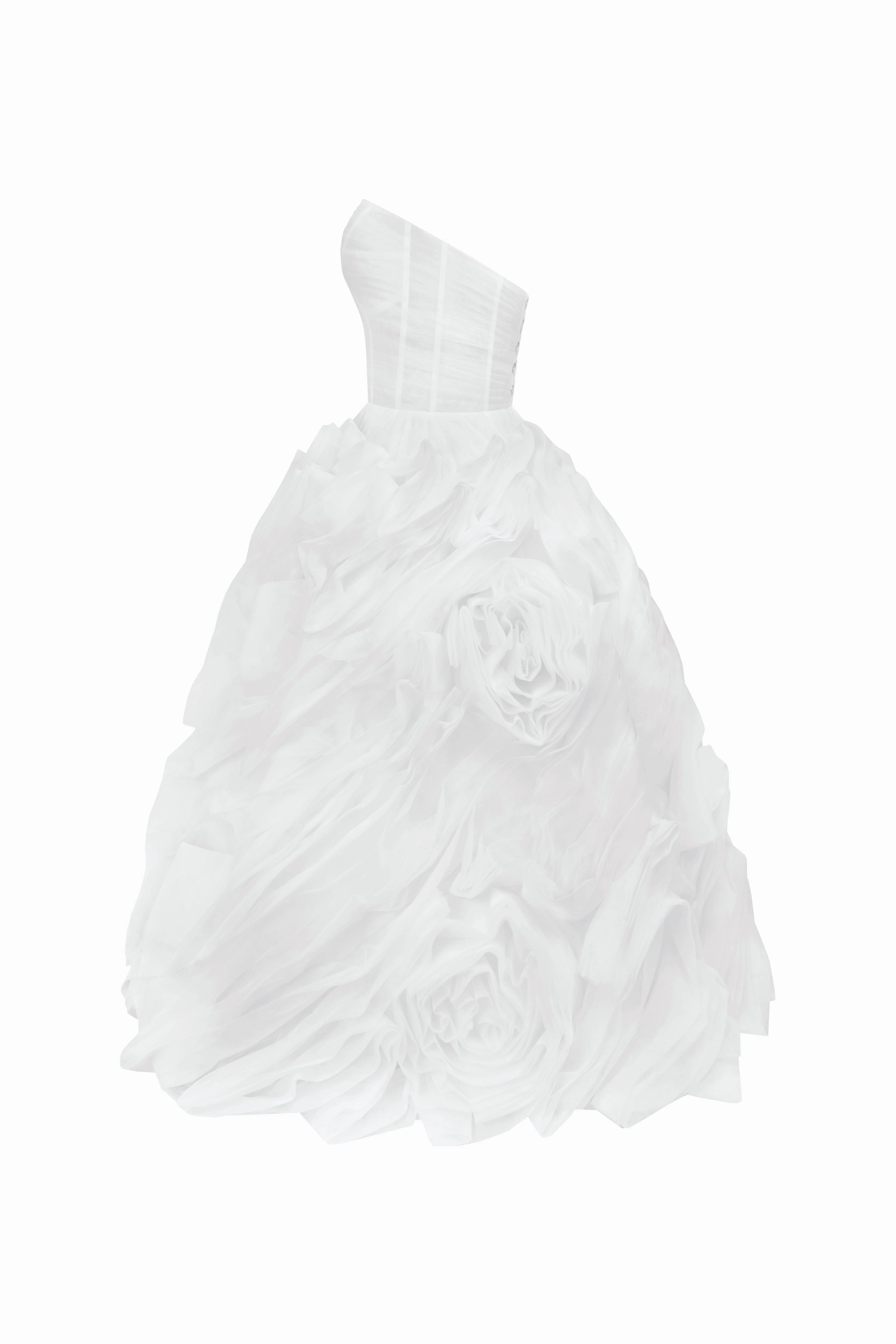 Dramatically flowered tulle dress in white American Dress Sizes To Uk