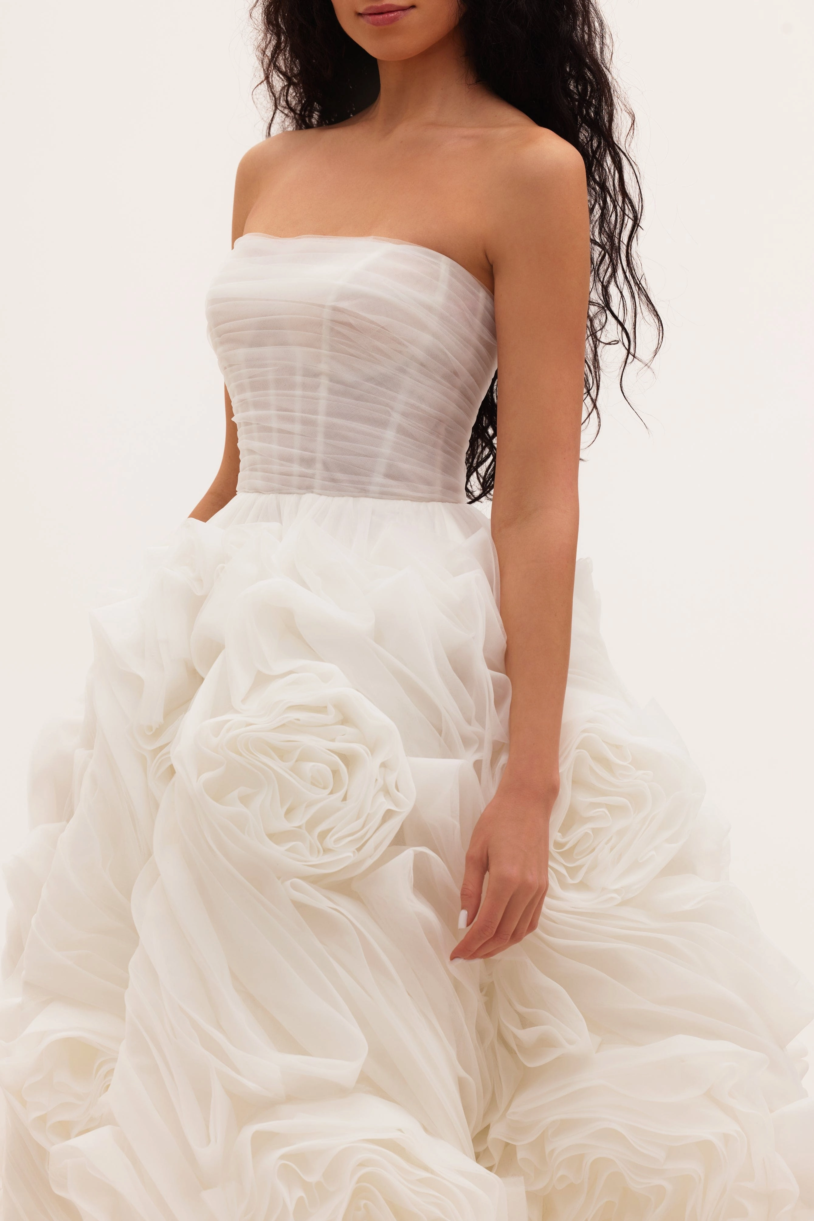 Dress Shop Dresses Dramatically flowered tulle dress in white