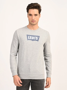Cute Sweatshirts And Hoodies Men's Typographic Print Light Grey Slim Fit Sweatshirt