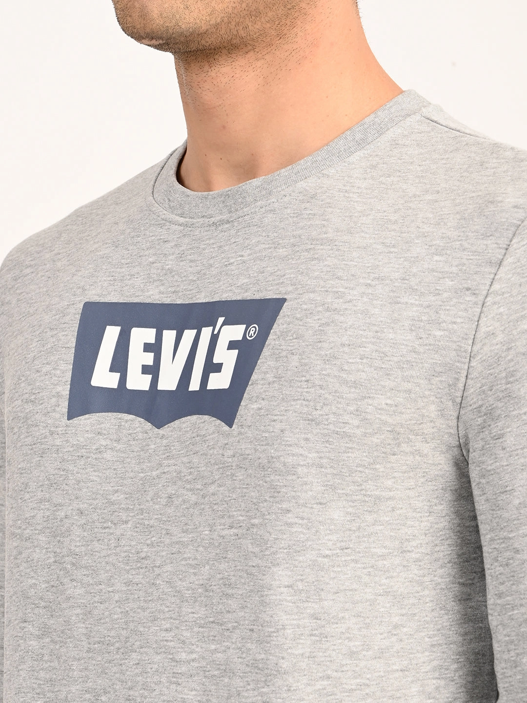 Men's Typographic Print Light Grey Slim Fit Sweatshirt Colorful Sweatshirts