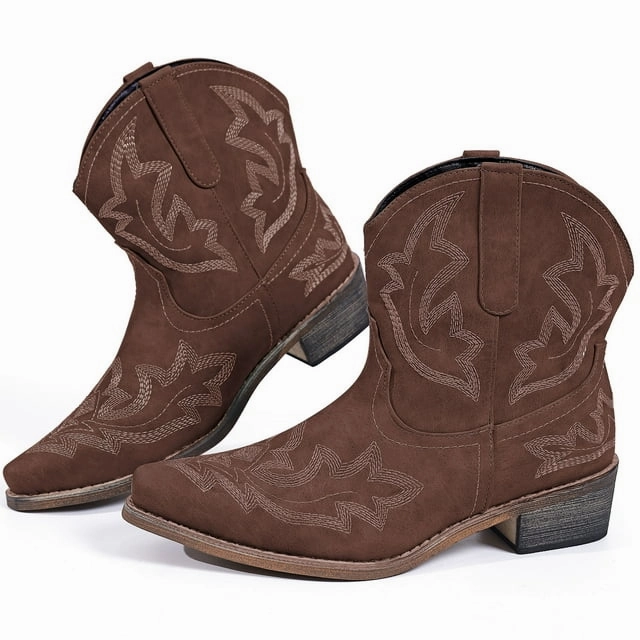Ecetana Cowboy Boots for Women Ankle Cowgirl Booties Pointed Toe Embroidery Western Short Boots Comfort Boots
