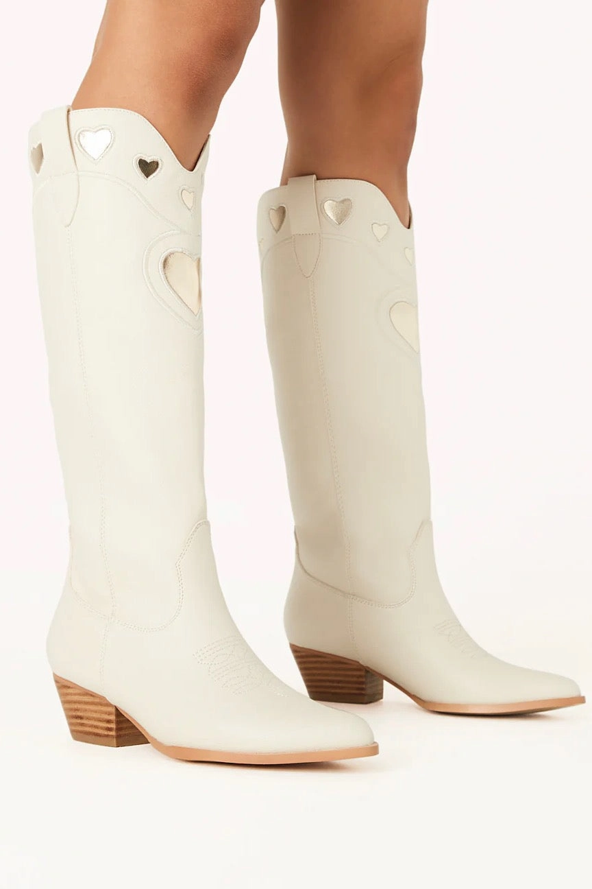 Velma Western Boot ~ Ivory/Gold Tall Western Boots