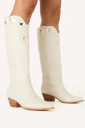 Velma Western Boot ~ Ivory/Gold Leather Ankle Boots