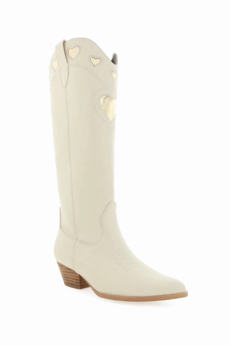 Velma Western Boot ~ Ivory/Gold Heels On Boots