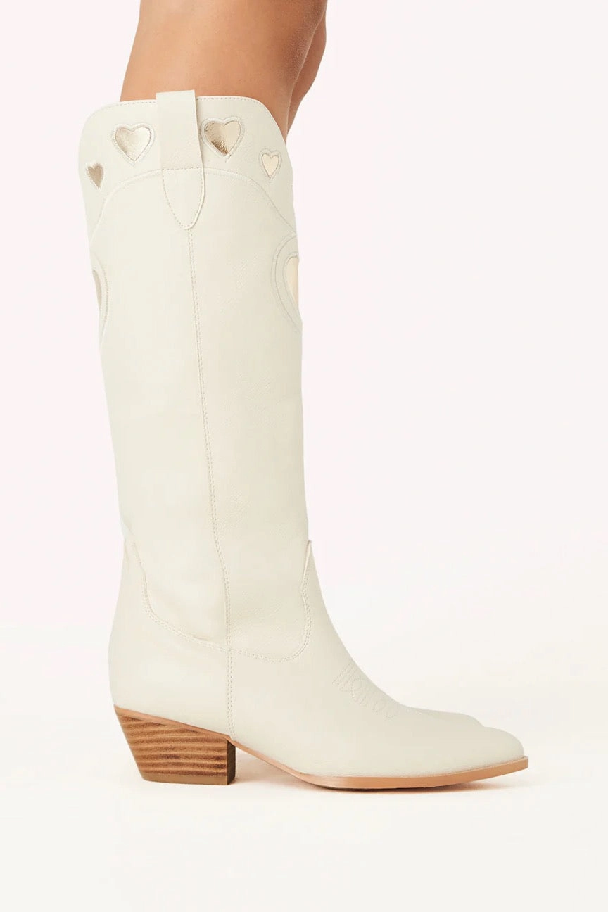 Boots With Leather Velma Western Boot ~ Ivory/Gold