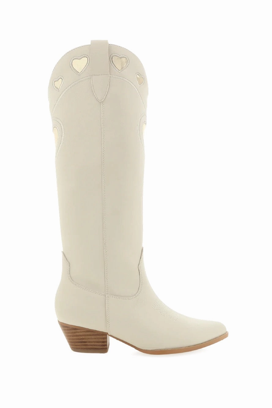 Velma Western Boot ~ Ivory/Gold Zippers On Boots