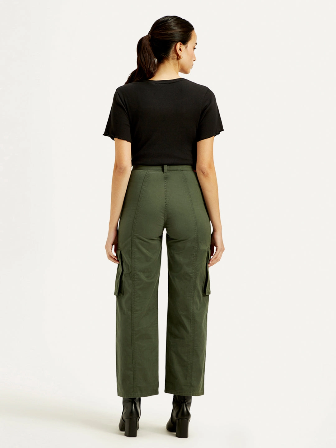 Cargo Pants Athletic Fit Women's High Rise OliveWide Leg Cargo Trousers