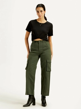 Jacket With Cargo Pants Women's High Rise OliveWide Leg Cargo Trousers