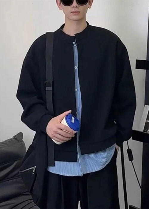 Softball Team Sweatshirts New Black Striped Patchwork Sweatshirts Mens Spring Cotton Button