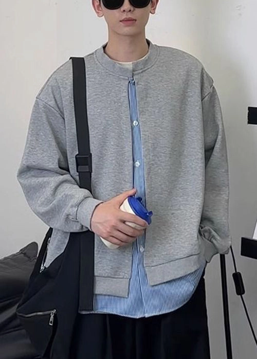 Cool Retro Sweatshirts New Black Striped Patchwork Sweatshirts Mens Spring Cotton Button