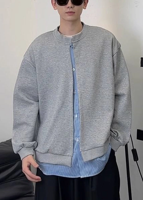 New Black Striped Patchwork Sweatshirts Mens Spring Cotton Button Custom Patches For Sweatshirts