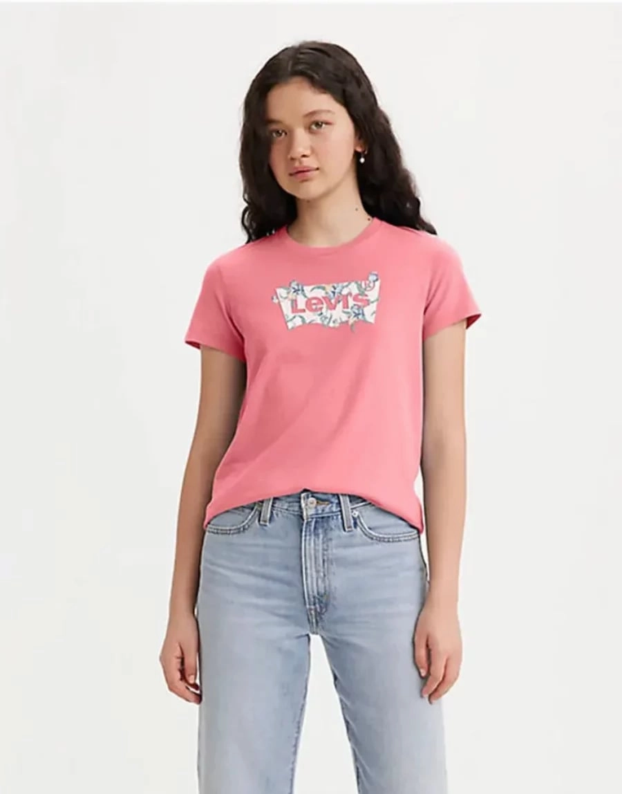Levi's Women's Flower Batwing Short Sleeve T-Shirt Liquid Blue T Shirts