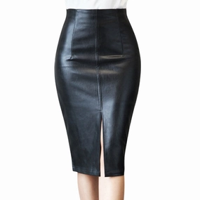 KANCOOLD  Women PU Leather Midi Skirt Autumn Winter Ladies Package Hip Front or Back Slit Pencil Plus Size Skirt Genuine Leather Mini Skirt