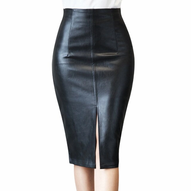 Flannel Long Skirt KANCOOLD  Women PU Leather Midi Skirt Autumn Winter Ladies Package Hip Front or Back Slit Pencil Plus Size Skirt