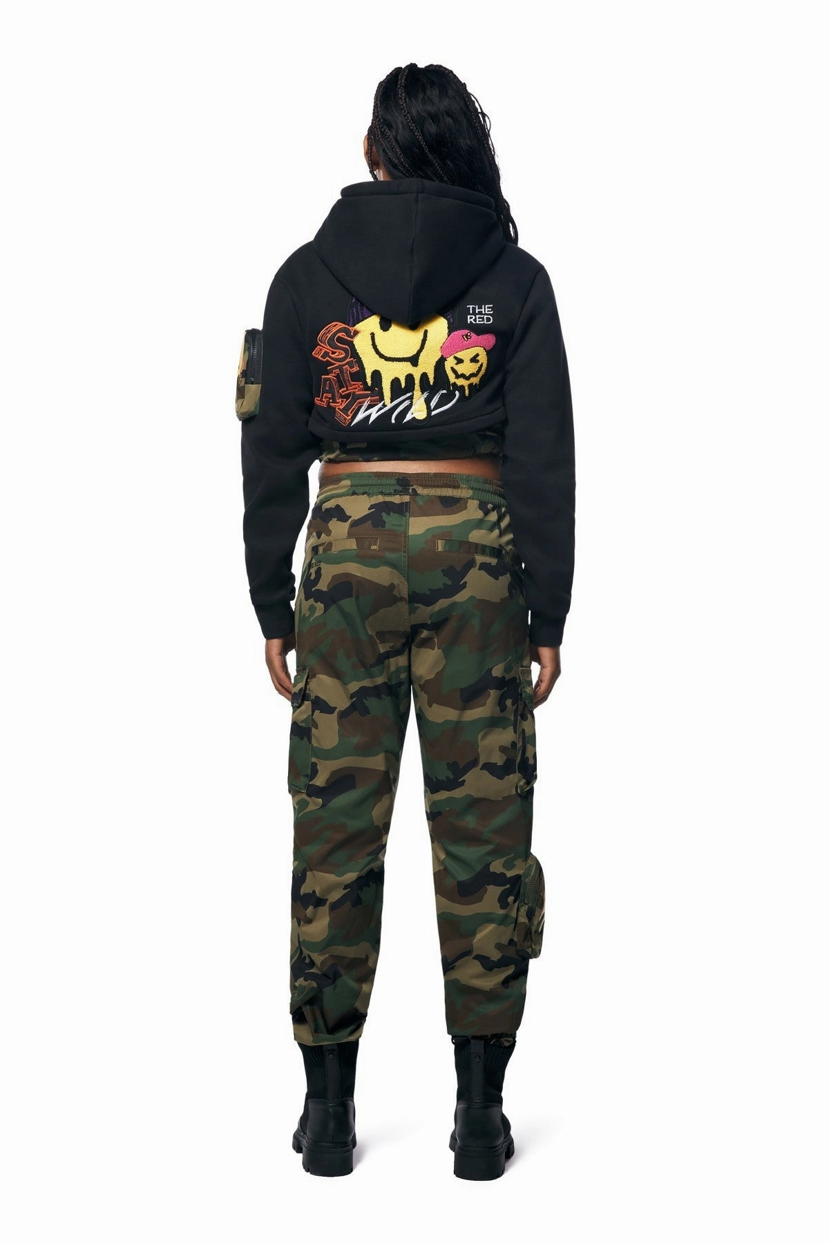 Band Graphic Sweatshirts Smoke Rise Women's Chenille Patch Cropped Fleece Hoodie