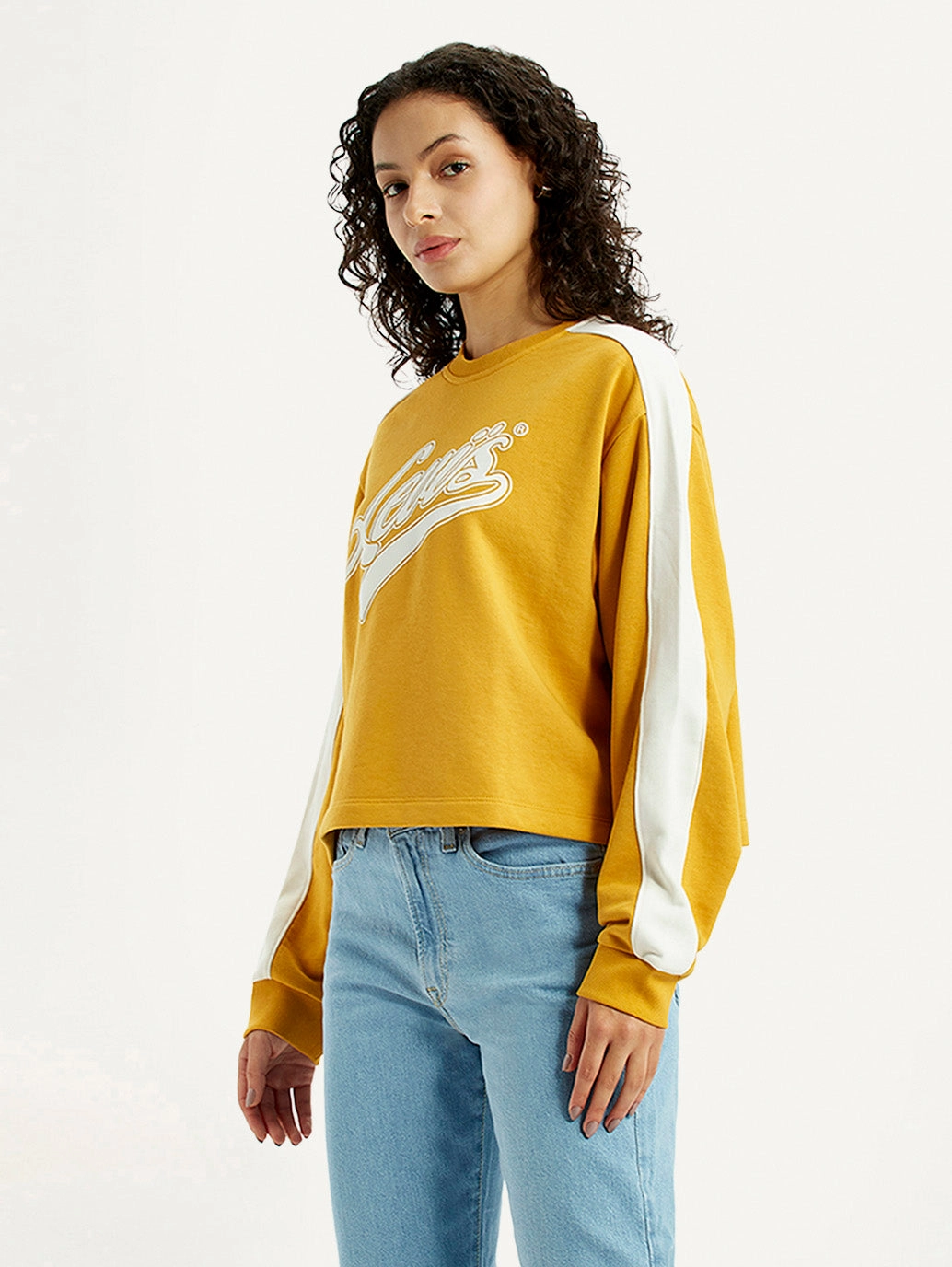 Pop Sweatshirts Discount Code Women's Brand Logo Yellow Crew Neck Sweatshirt