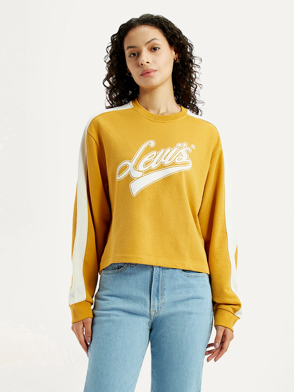 Cute Baggy Sweatshirts Women's Brand Logo Yellow Crew Neck Sweatshirt