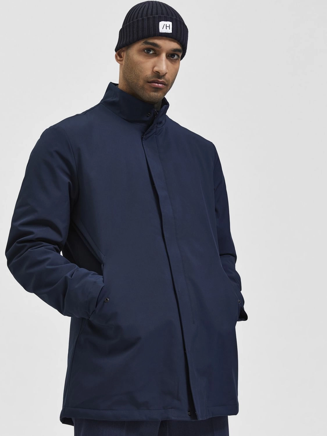 Tall Winter Coats Navy Blue High Neck Coat