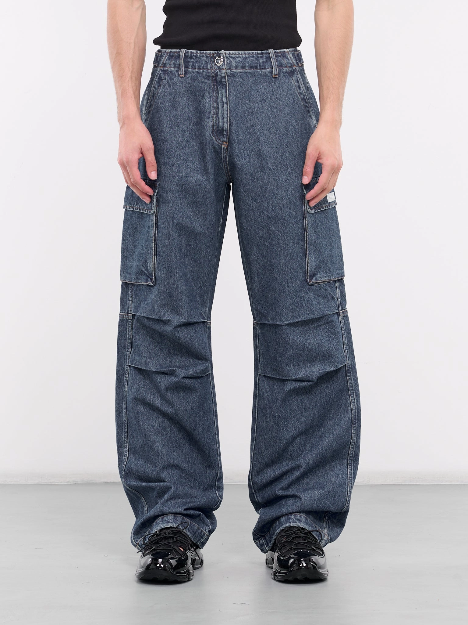 Wide Leg Denim Cargo Pants (COPP40252-BLUE) Bearskin Cargo Pants