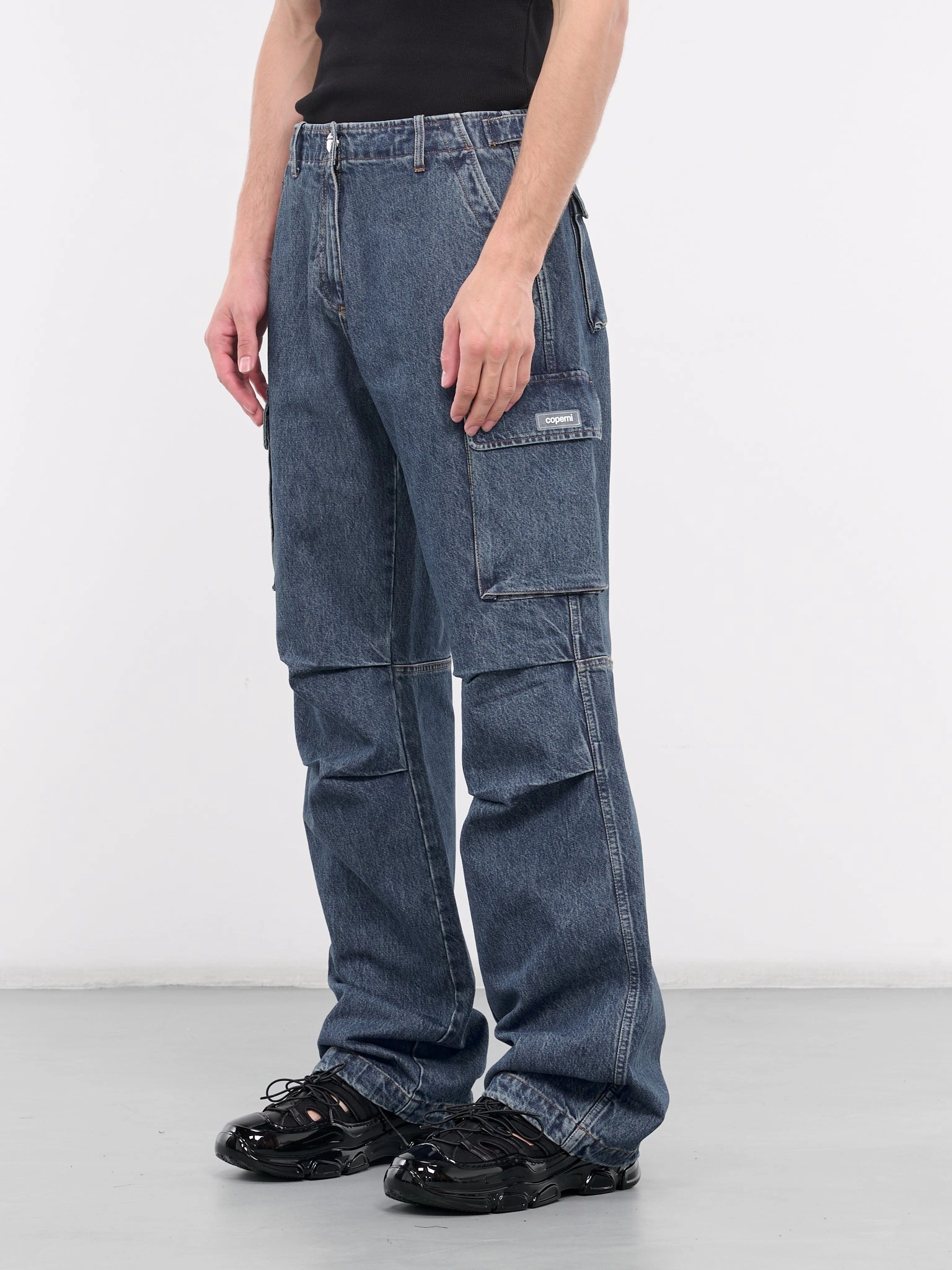 Wide Leg Denim Cargo Pants (COPP40252-BLUE) Plus Size Lightweight Cargo Pants