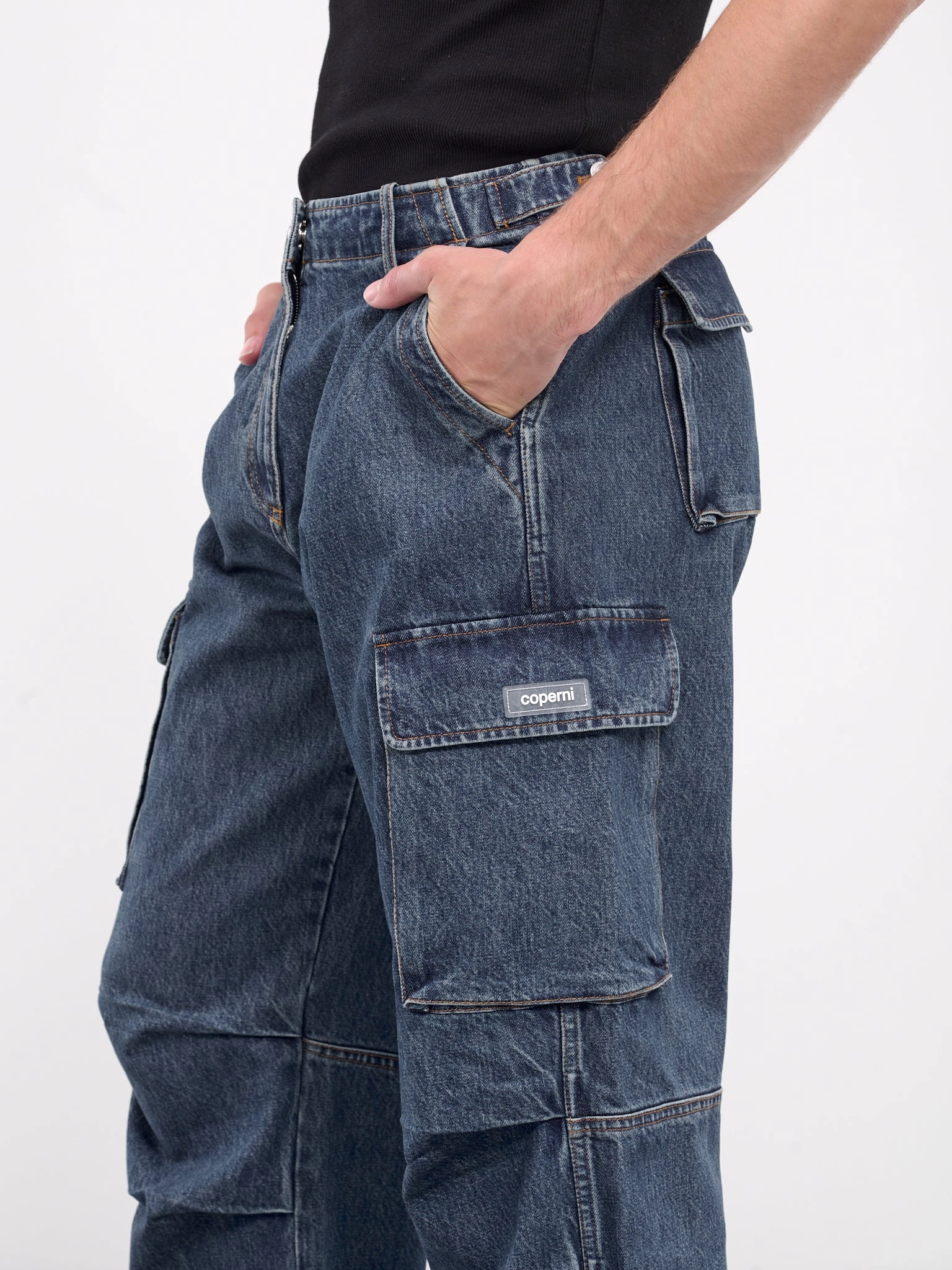 Best Cargo Pants For Big Thighs Wide Leg Denim Cargo Pants (COPP40252-BLUE)