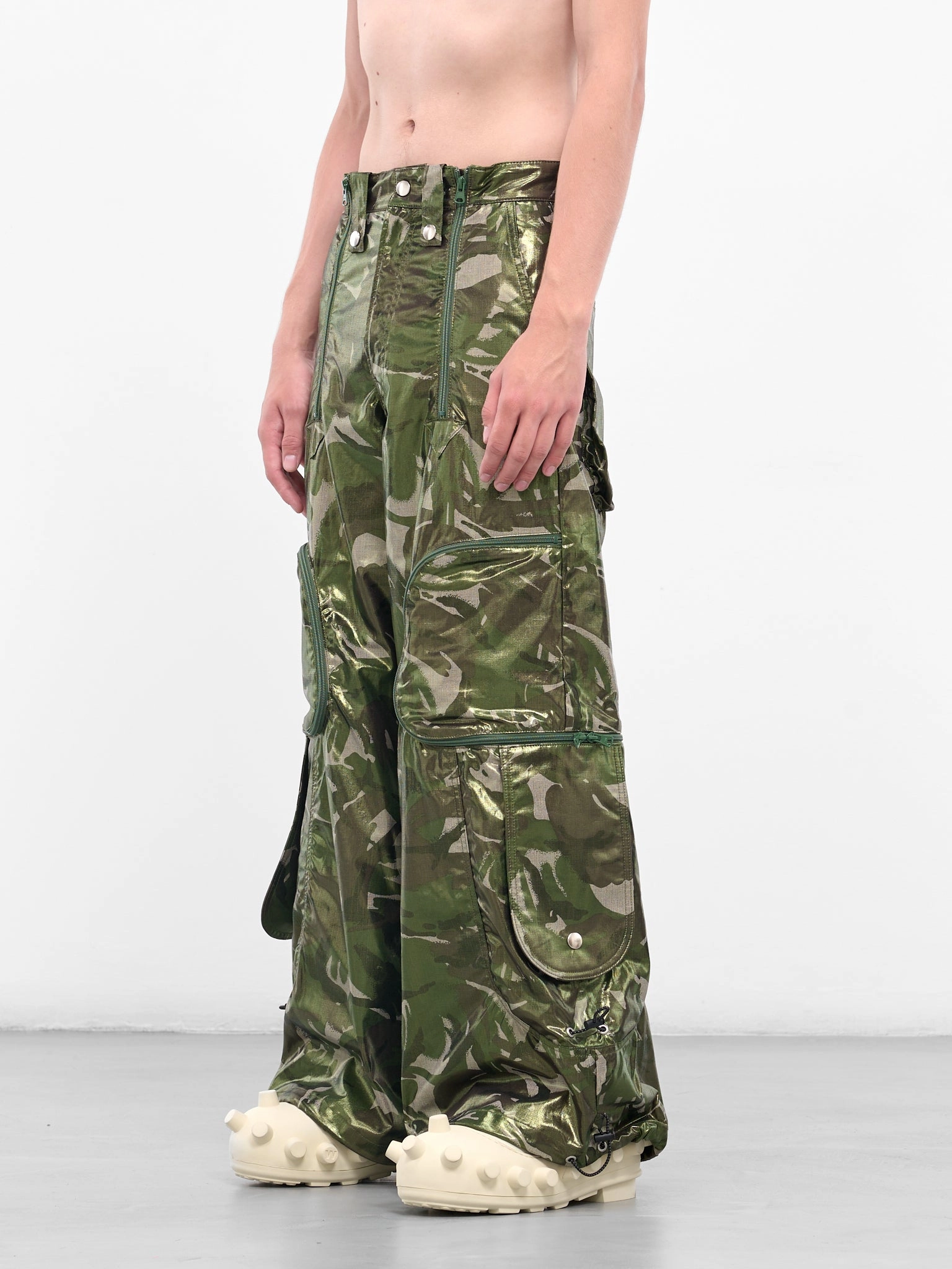 Green Coated Camo Cargo Pants (KL979-CAMO-GREEN) Rave Outfits Cargo Pants