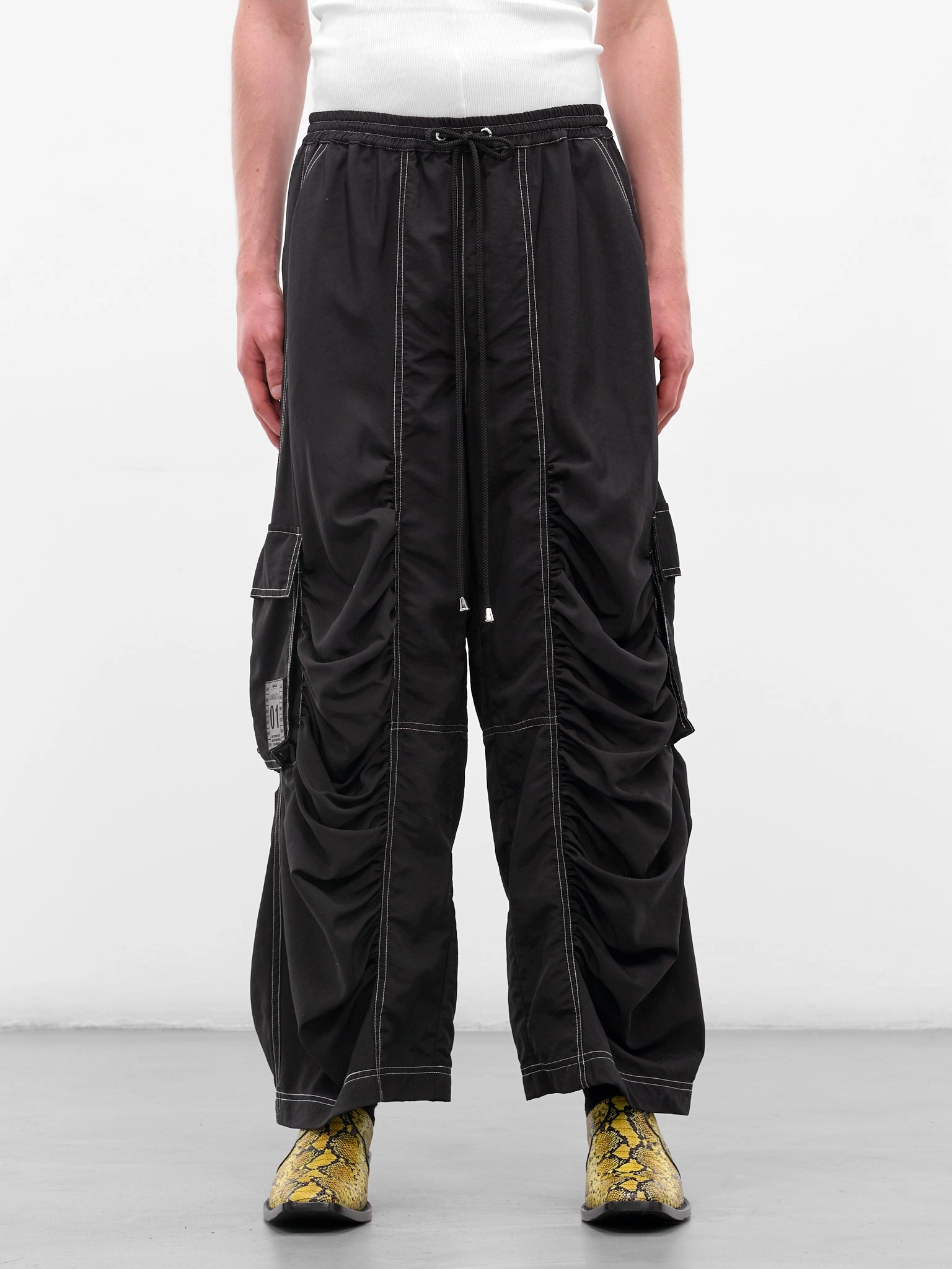 Kate Cargo Pants Black Nylon Ruched Cargo Pants (FLAW25MWCRGPT-BLACK)