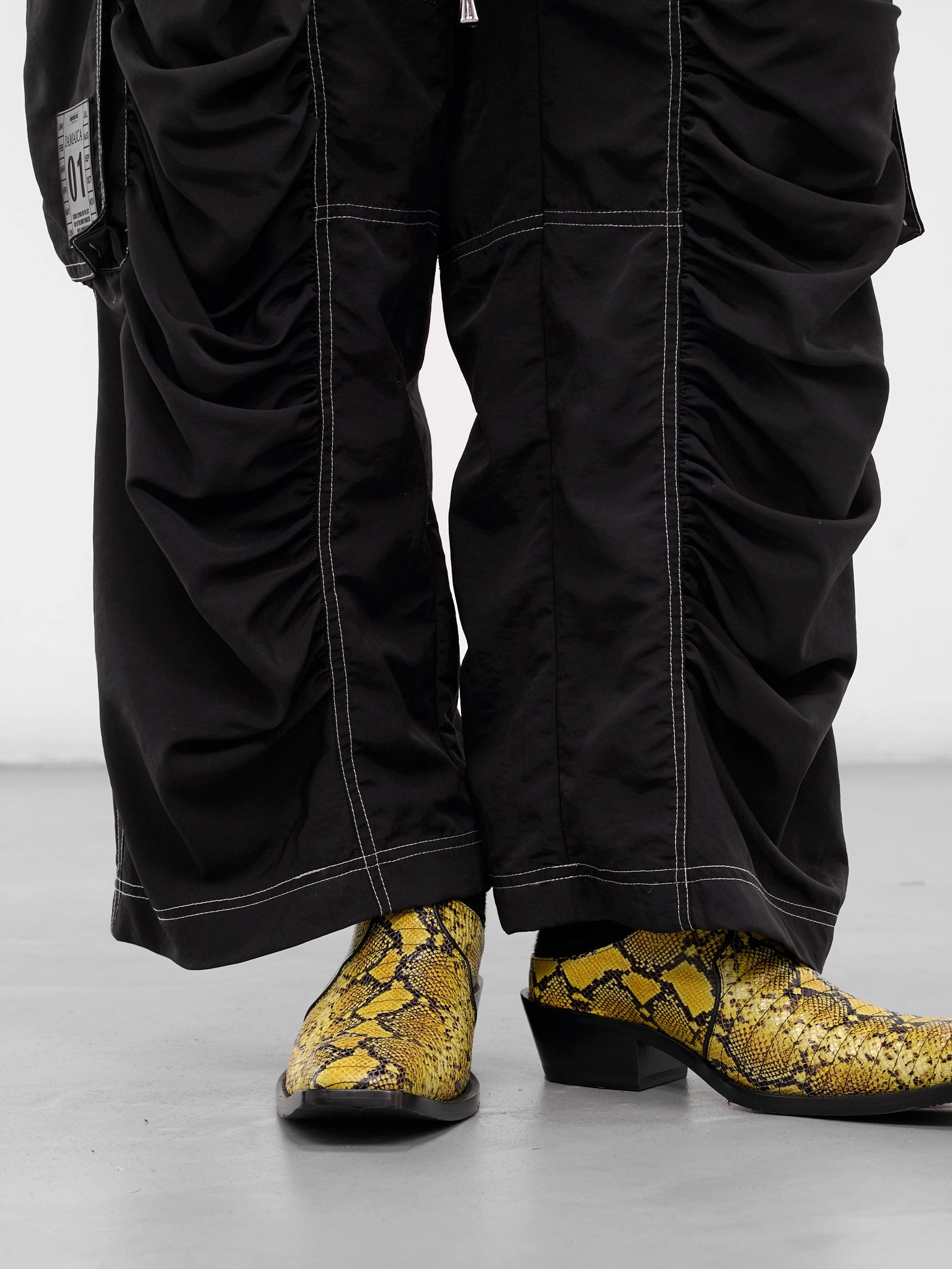 Pastel Cargo Pants Black Nylon Ruched Cargo Pants (FLAW25MWCRGPT-BLACK)