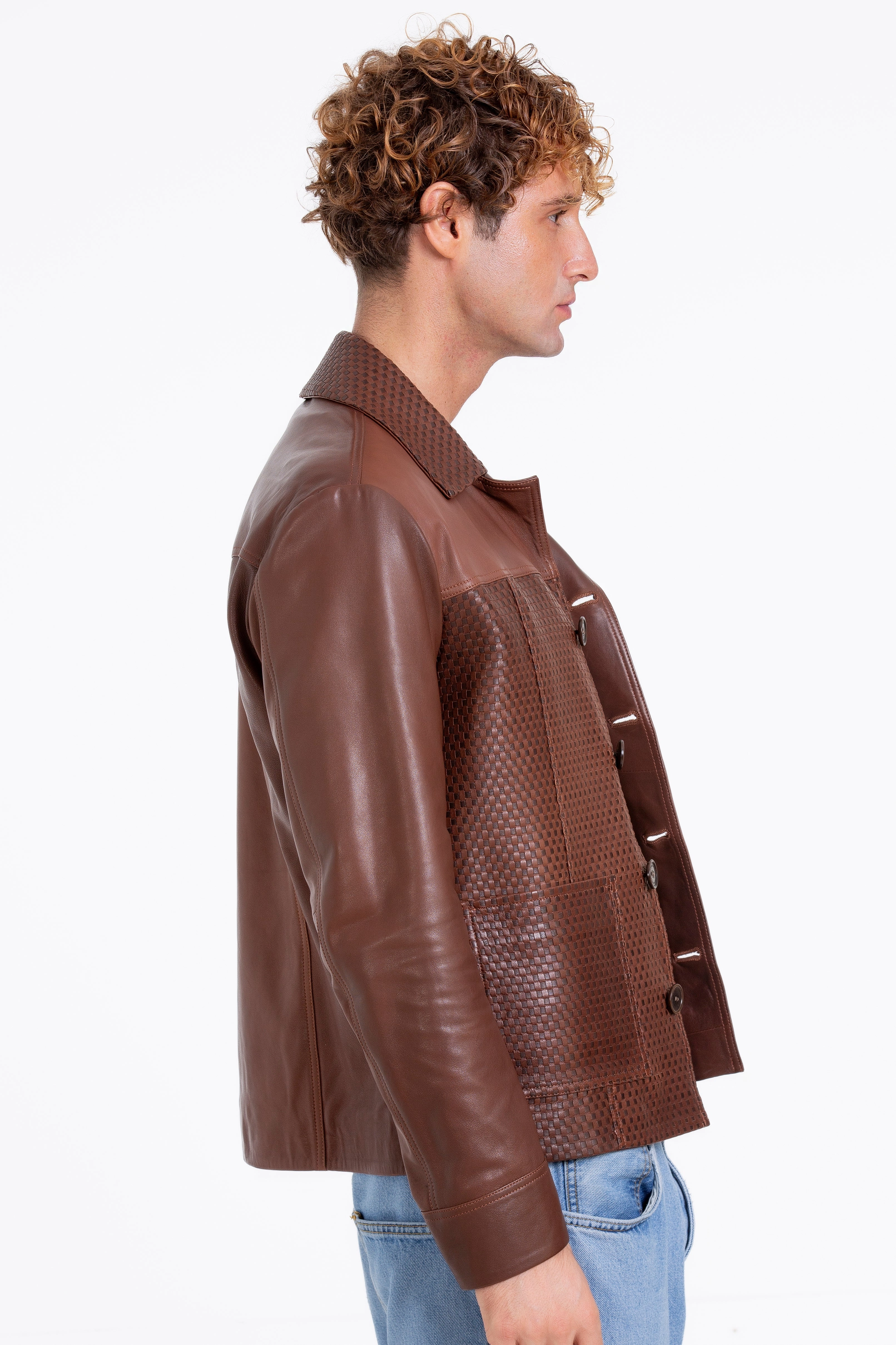 The Glasgow Tan Handwoven Leather Men Jacket Tudor Court Jackets