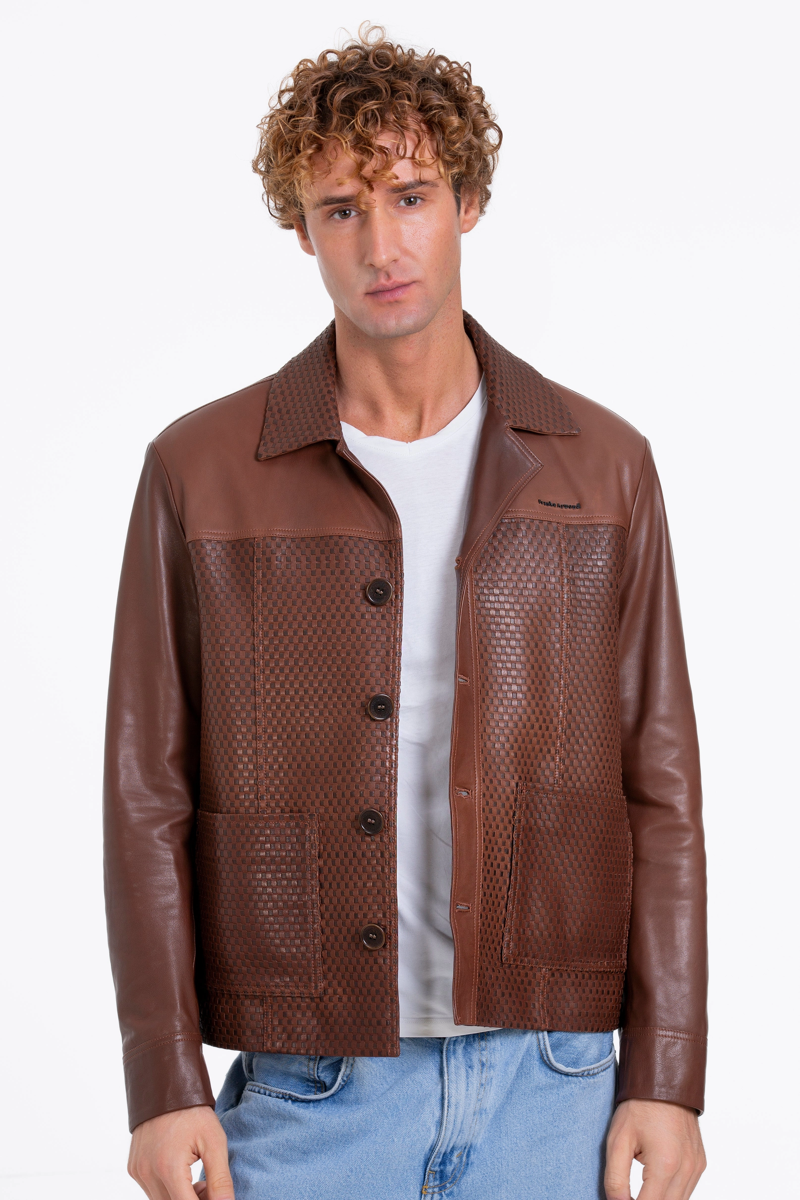 The Glasgow Tan Handwoven Leather Men Jacket Polyester Fabric For Jackets