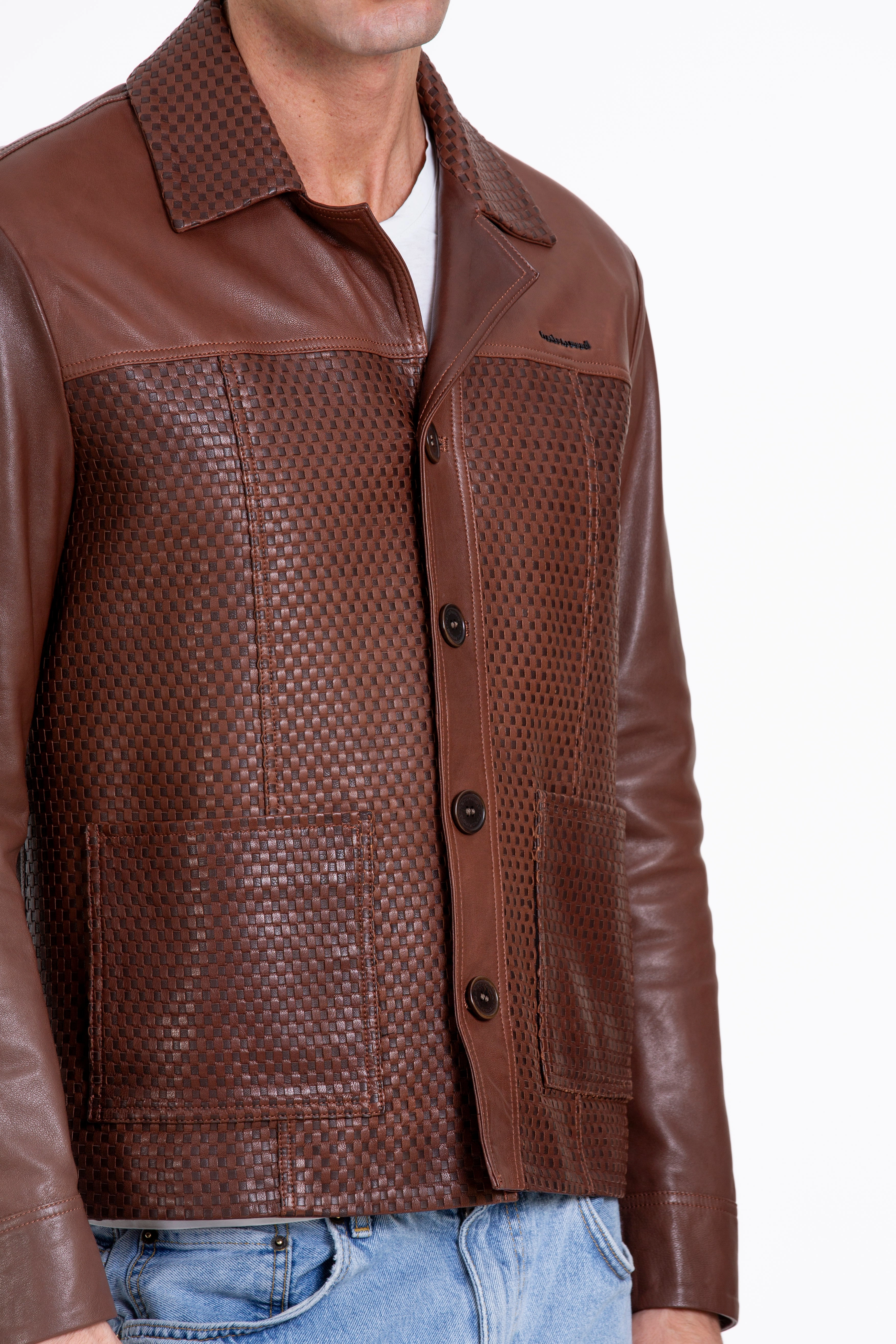 Jackets With Kangaroo Pouch The Glasgow Tan Handwoven Leather Men Jacket