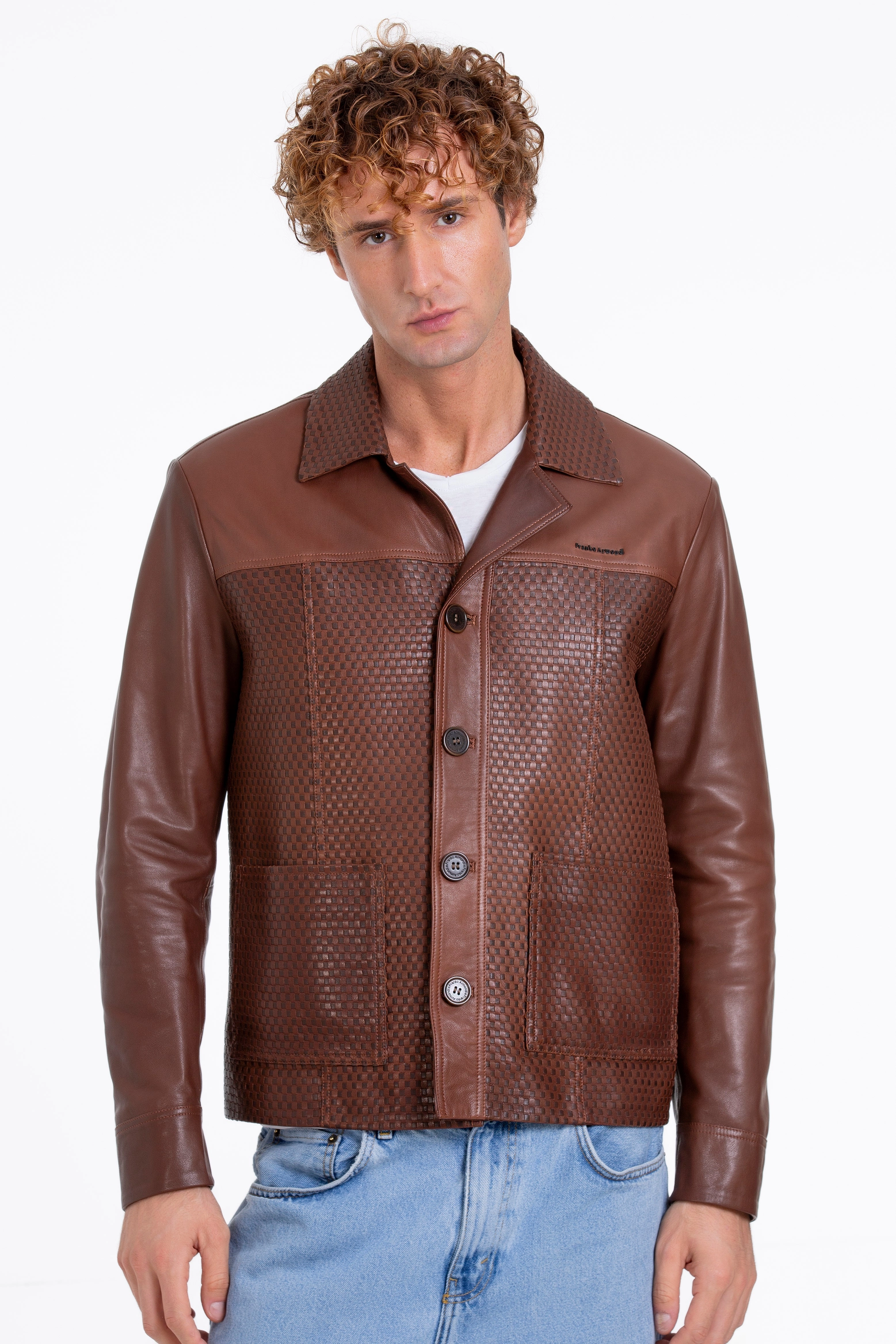 The Glasgow Tan Handwoven Leather Men Jacket Dilly Letter Jackets
