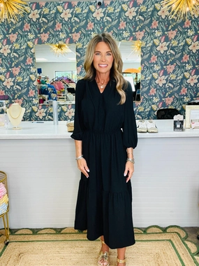 FITS THE DESCRIPTION DRESS-BLACK Midi Dress Long Sleeve Wedding Guest