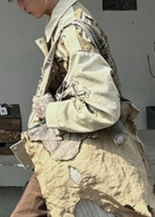 Fall Patchwork Cotton Coats Print Mens Men Apricot DIY Derby Coats