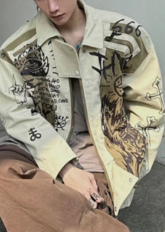 Army Coats And Jackets Fall Patchwork Cotton Coats Print Mens Men Apricot DIY