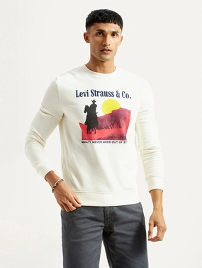 Indiana Sweatshirts Men's Graphic Print Off White Slim Fit Sweatshirt